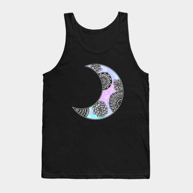 Crescent Moon Mandala Galaxy Tank Top by julieerindesigns